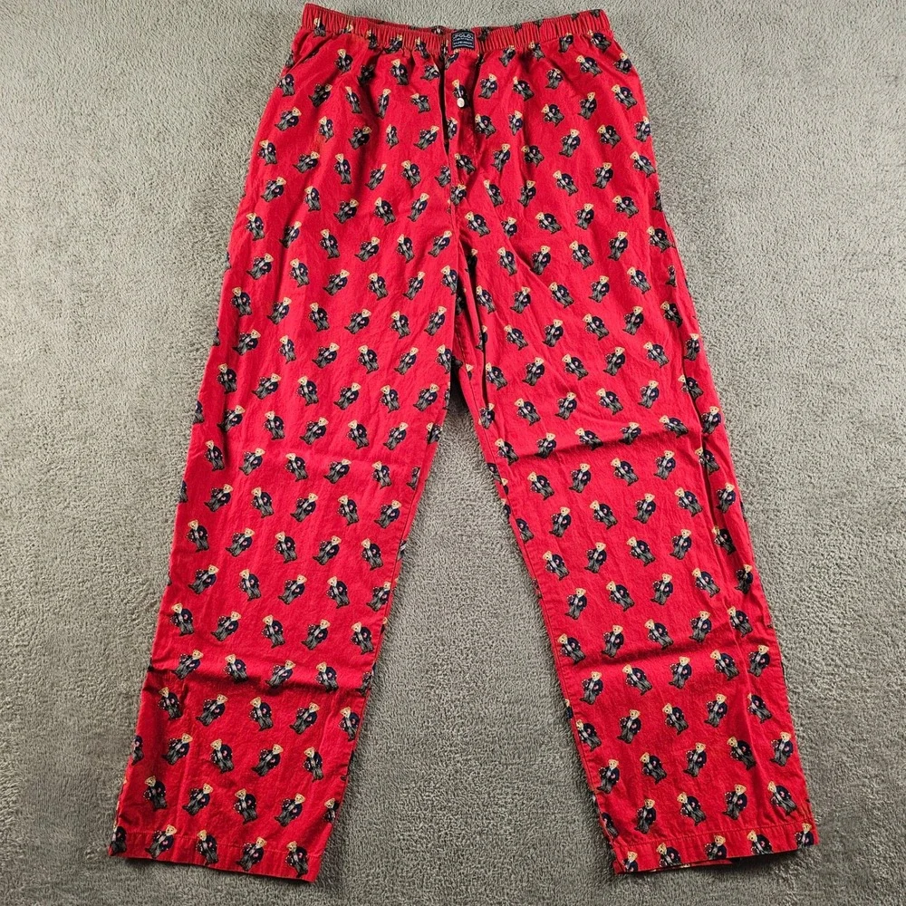 Polo Ralph Lauren Men Red Cotton Polo Bear Pajama Pants Large Lounge Sleepwear